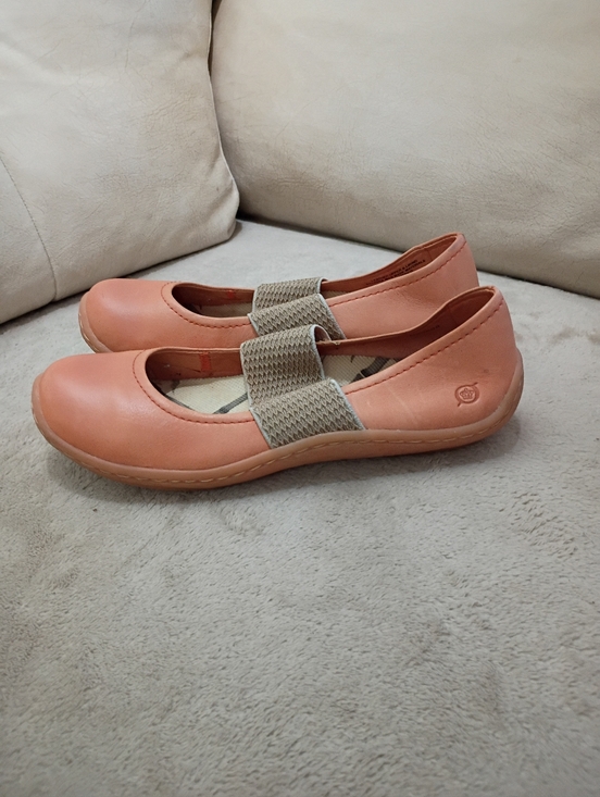 Born Shoes - Peach Leather Mary Jane Flats with Elastic Strap